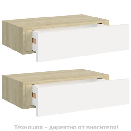 Стенни рафтове с чекмеджета 2 бр дъб и бял 40x23,5x10 см МДФ