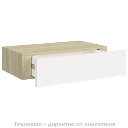 Стенни рафтове с чекмеджета 2 бр дъб и бял 40x23,5x10 см МДФ