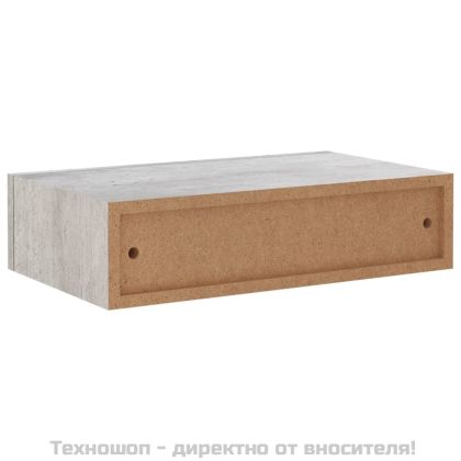 Стенен рафт с чекмедже, бетонно сив, 40x23,5x10 см, МДФ
