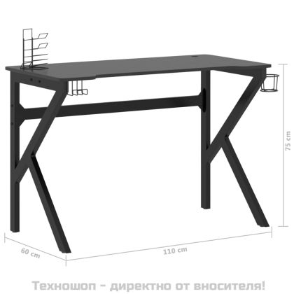 Гейминг бюро с K-образни крака, черно, 110x60x75 см