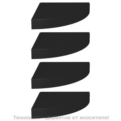 Окачени ъглови рафтове, 4 бр, черни, 25x25x3,8 см, МДФ