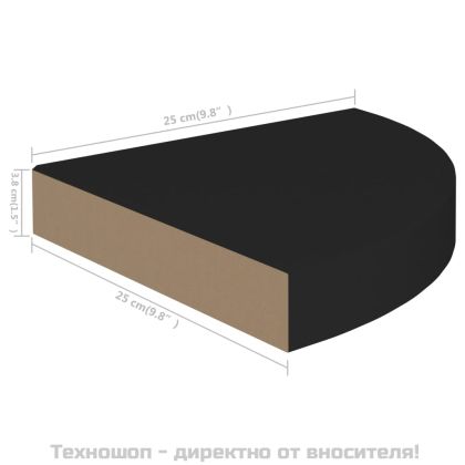 Окачени ъглови рафтове, 4 бр, черни, 25x25x3,8 см, МДФ