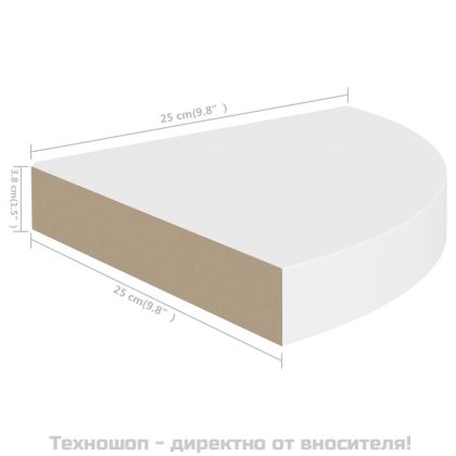 Окачени ъглови рафтове, 2 бр, бели, 25x25x3,8 см, МДФ