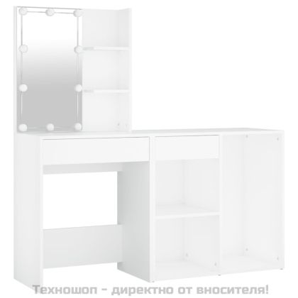 LED тоалетка с шкаф, бяла, инженерно дърво