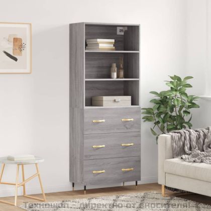 Висок шкаф, сив сонома, 69,5x34x180 см, инженерно дърво