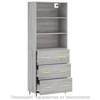 Висок шкаф, сив сонома, 69,5x34x180 см, инженерно дърво