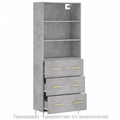 Висок шкаф, бетонно сив, 69,5x34x180 см, инженерно дърво