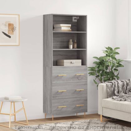Висок шкаф, сив сонома, 69,5x34x180 см, инженерно дърво