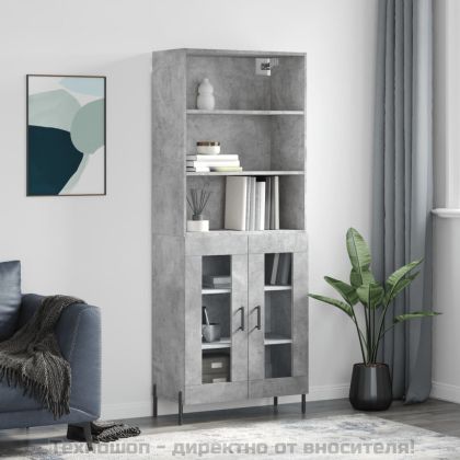 Висок шкаф, бетонно сив, 69,5x34x180 см, инженерно дърво