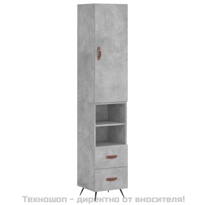 Висок шкаф, бетонно сив, 34,5x34x180 см, инженерно дърво