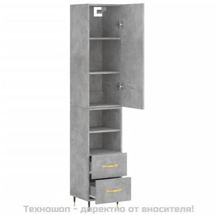 Висок шкаф, бетонно сив, 34,5x34x180 см, инженерно дърво