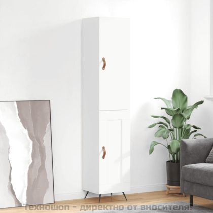 Висок шкаф, бял гланц, 34,5x34x180 см, инженерно дърво