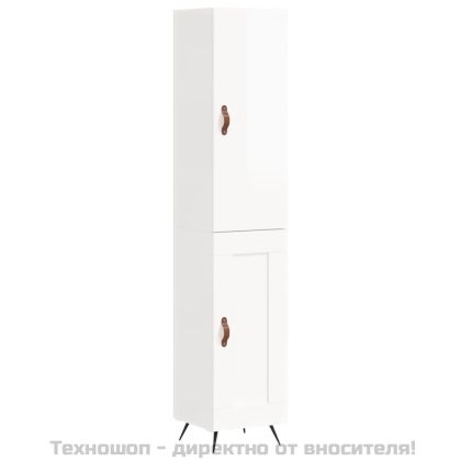 Висок шкаф, бял гланц, 34,5x34x180 см, инженерно дърво