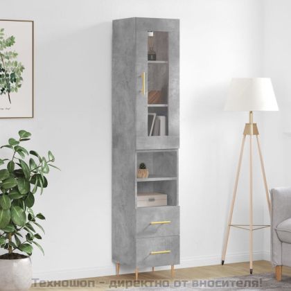 Висок шкаф, бетонно сив, 34,5x34x180 см, инженерно дърво