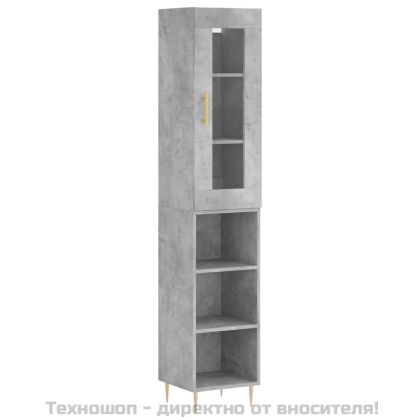 Висок шкаф, бетонно сив, 34,5x34x180 см, инженерно дърво