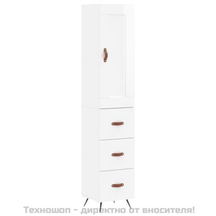 Висок шкаф, бял гланц, 34,5x34x180 см, инженерно дърво