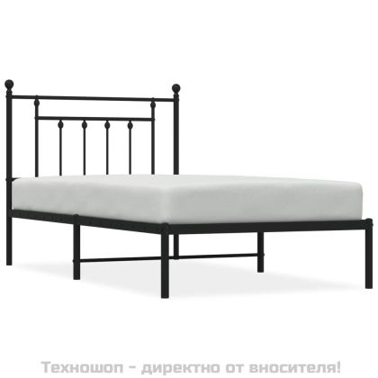Метална рамка за легло с горна табла, черна, 100x190 см