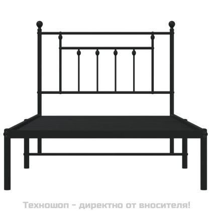 Метална рамка за легло с горна табла, черна, 100x190 см