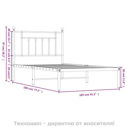 Метална рамка за легло с горна табла, черна, 100x190 см