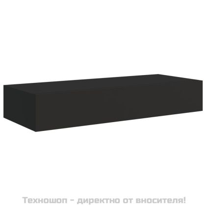 Стенен рафт с чекмедже, черен, 60x23,5x10 см, МДФ