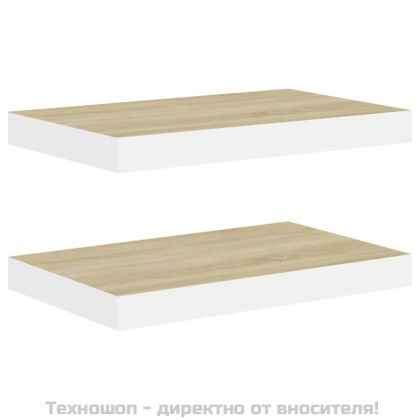 Окачени стенни рафтове, 2 бр, дъб и бял, 40x23x3,8 см, МДФ