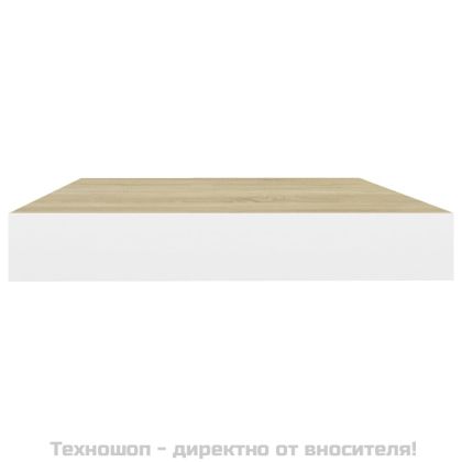 Окачени стенни рафтове, 2 бр, дъб и бял, 40x23x3,8 см, МДФ