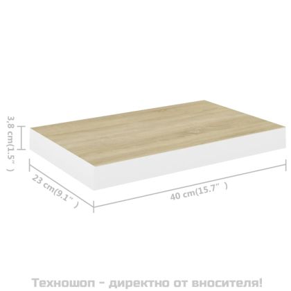 Окачени стенни рафтове, 2 бр, дъб и бял, 40x23x3,8 см, МДФ