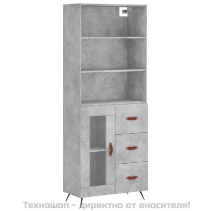 Висок шкаф, бетонно сив, 69,5x34x180 см, инженерно дърво