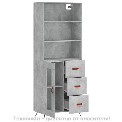 Висок шкаф, бетонно сив, 69,5x34x180 см, инженерно дърво
