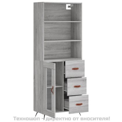 Висок шкаф, сив сонома, 69,5x34x180 см, инженерно дърво