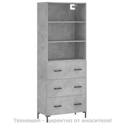 Висок шкаф, бетонно сив, 69,5x34x180 см, инженерно дърво