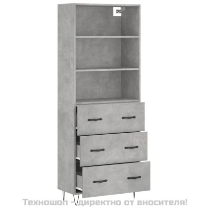 Висок шкаф, бетонно сив, 69,5x34x180 см, инженерно дърво