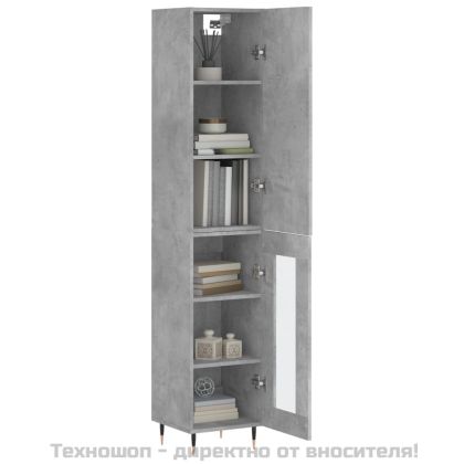 Висок шкаф, бетонно сив, 34,5x34x180 см, инженерно дърво