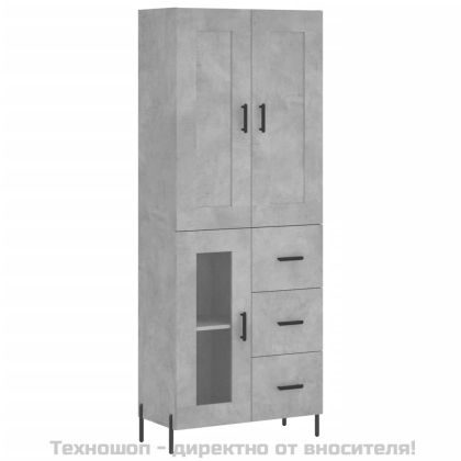 Висок шкаф, бетонно сив, 69,5x34x180 см, инженерно дърво