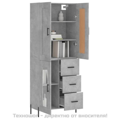 Висок шкаф, бетонно сив, 69,5x34x180 см, инженерно дърво