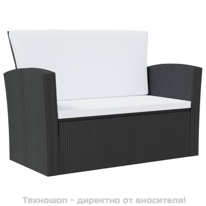 Градински комплект с възглавници, 8 части, полиратан, черен