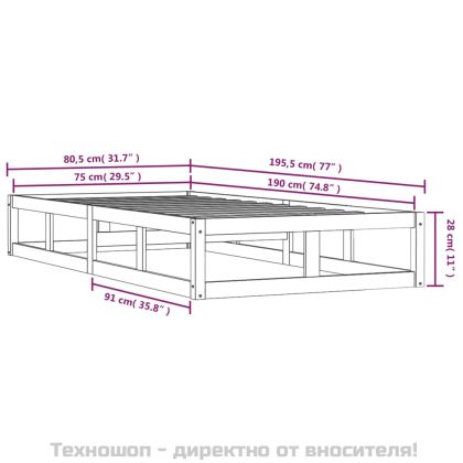 рамка за легло бяла 75x190 см Small Single дърво масив