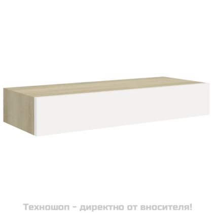 Стенен рафт за чекмеджета, дъб и бяло, 60x23,5x10 см, MDF