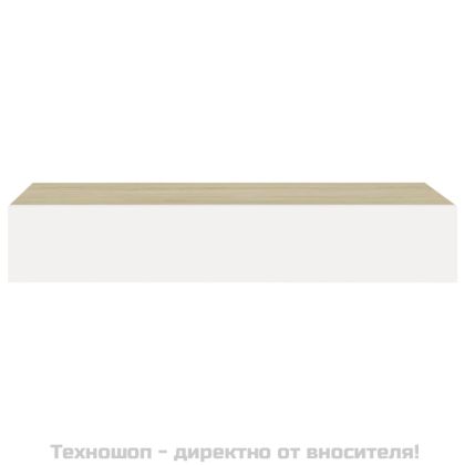 Стенен рафт за чекмеджета, дъб и бяло, 60x23,5x10 см, MDF