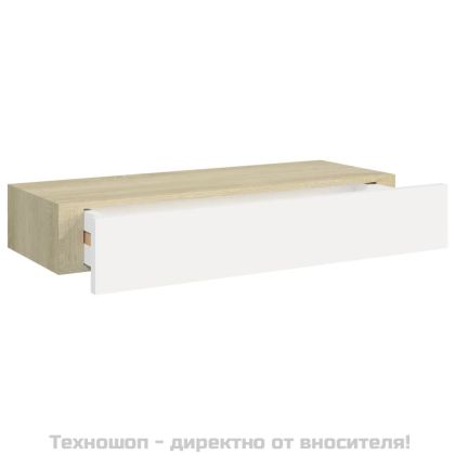 Стенен рафт за чекмеджета, дъб и бяло, 60x23,5x10 см, MDF