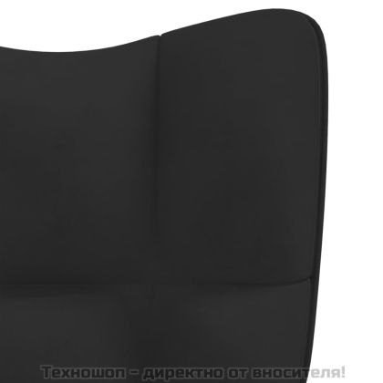 Люлеещ се стол с табуретка, черен, кадифе