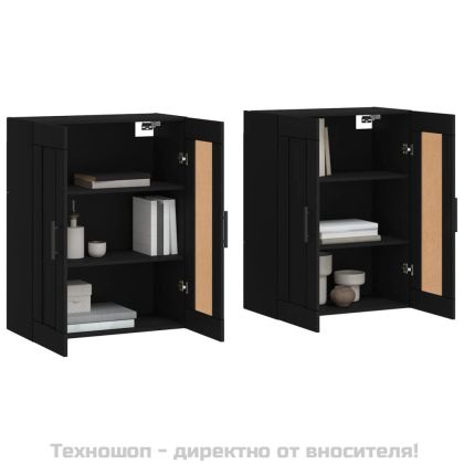 Стенни шкафове, 2 бр, черни, инженерно дърво