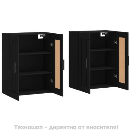 Стенни шкафове, 2 бр, черни, инженерно дърво
