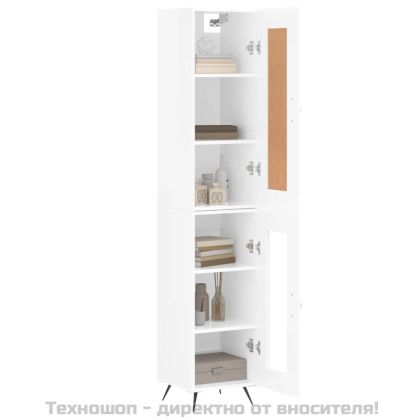Висок шкаф, бял гланц, 34,5x34x180 см, инженерно дърво