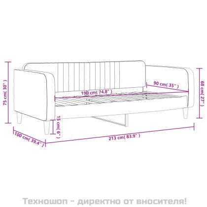 Кушетка, черна, 90x190 см, кадифе