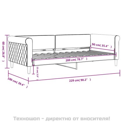 Кушетка, светлосива, 90x200 см, кадифе