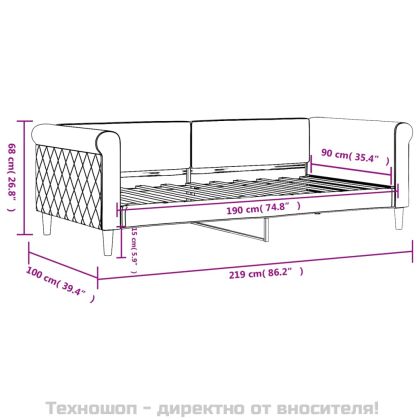 Кушетка, светлосива, 90x190 см, кадифе