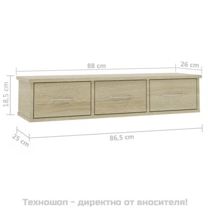 Стенен рафт с чекмеджета, дъб сонома, 88x26x18,5 см