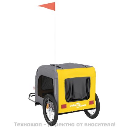 Ремарке за колело за любимци жълт и сив Оксфорд плат и желязо