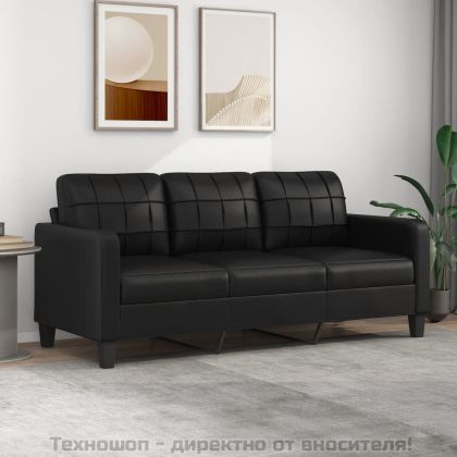 3-местен диван, черен, 180 см, изкуствена кожа